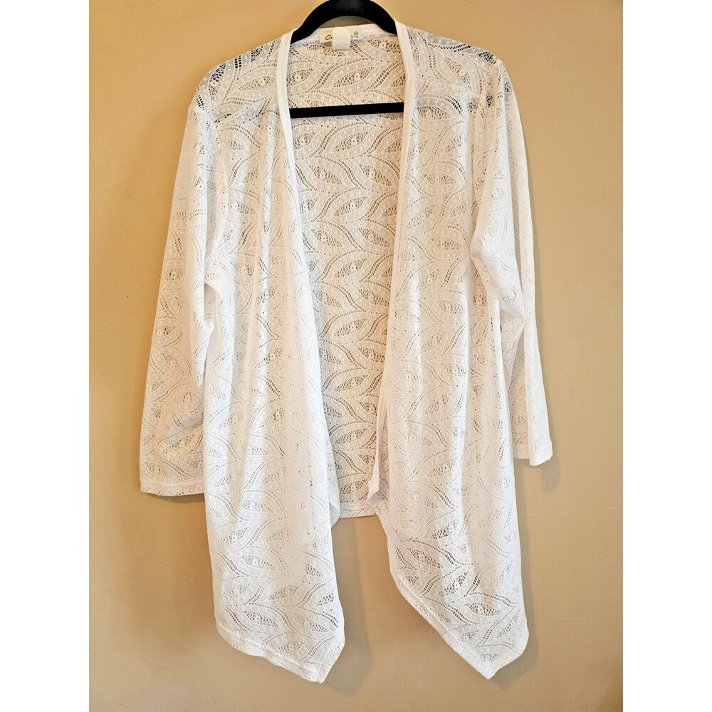 Beach Cover up Open Front Solid White XL  lace Cardigan , boho, beach